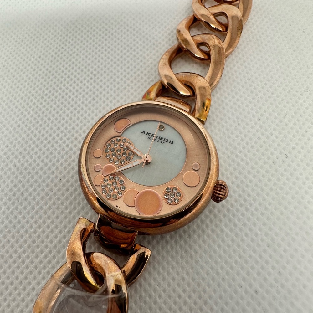 NWOT Akribos XXIV Women's Rose Gold Watch with Crystal Accents
